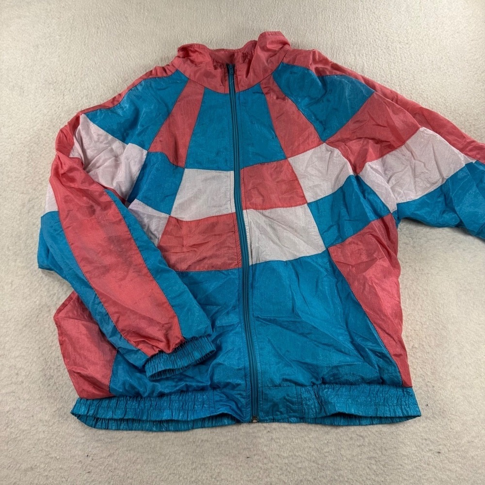 Sunterra Windbreaker Jacket Mens Medium Blue Pink Good Vintage 90s Colorblock